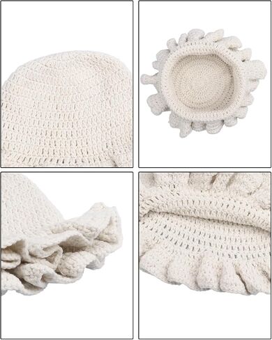 Women Crochet Bucket Hat Cute Winter Ruffled Brim Floppy Cap Handmade Knit Cloche Hats in Saudi Arabia