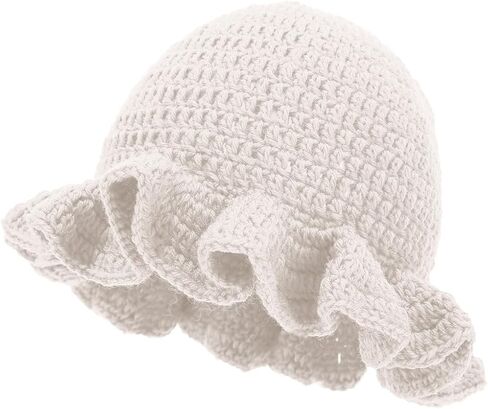 Women Crochet Bucket Hat Cute Winter Ruffled Brim Floppy Cap Handmade Knit Cloche Hats in Saudi Arabia