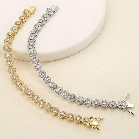 18K gold women's tennis bracelet, 18K gold/white gold inlaid moissanite bracelet, round rock sugar moissanite diamond bracelet in Saudi Arabia