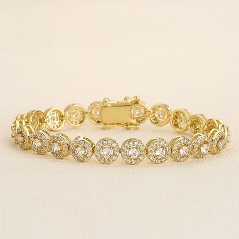 18K gold women's tennis bracelet, 18K gold/white gold inlaid moissanite bracelet, round rock sugar moissanite diamond bracelet in Saudi Arabia