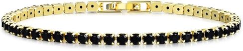 Tennis Bracelets for Women Gold, Vibrant Cubic Zirconia Tennis Bracelet, 14K Gold Plated 3mm Hand Chain Bracelet Available in Red/Black/Pink/Green Non Tarnish Woman Jewelry Gifts in Kuwait