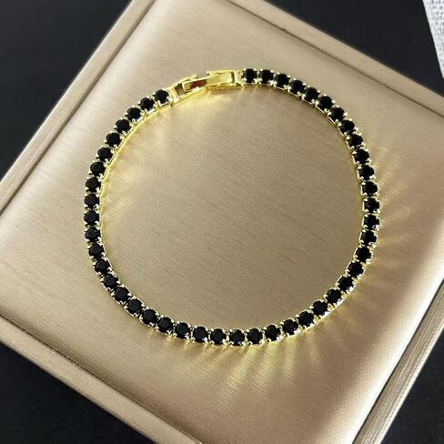 Tennis Bracelets for Women Gold, Vibrant Cubic Zirconia Tennis Bracelet, 14K Gold Plated 3mm Hand Chain Bracelet Available in Red/Black/Pink/Green Non Tarnish Woman Jewelry Gifts in Kuwait
