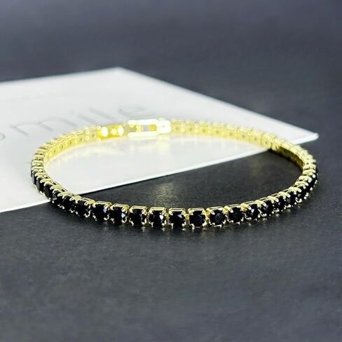 Tennis Bracelets for Women Gold, Vibrant Cubic Zirconia Tennis Bracelet, 14K Gold Plated 3mm Hand Chain Bracelet Available in Red/Black/Pink/Green Non Tarnish Woman Jewelry Gifts in Kuwait