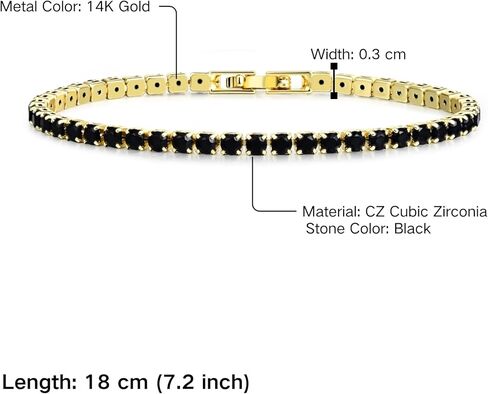 Tennis Bracelets for Women Gold, Vibrant Cubic Zirconia Tennis Bracelet, 14K Gold Plated 3mm Hand Chain Bracelet Available in Red/Black/Pink/Green Non Tarnish Woman Jewelry Gifts in Kuwait