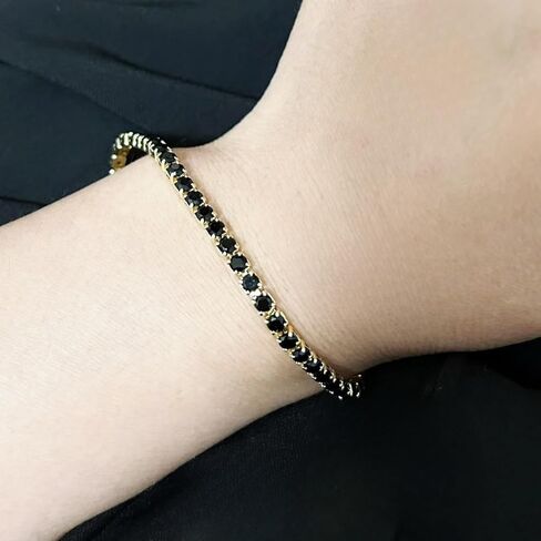 Tennis Bracelets for Women Gold, Vibrant Cubic Zirconia Tennis Bracelet, 14K Gold Plated 3mm Hand Chain Bracelet Available in Red/Black/Pink/Green Non Tarnish Woman Jewelry Gifts in Kuwait