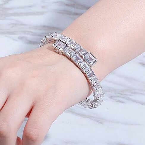 14K الذهب على S925 Emerald Cut Jewelry Mossanite ، سوار التنس على طراز الهيب هوب ، اللمعان الكلاسيكي يلتقي بالذوق المعاصر ، هدايا عيد الأب لأبي in Saudi Arabia