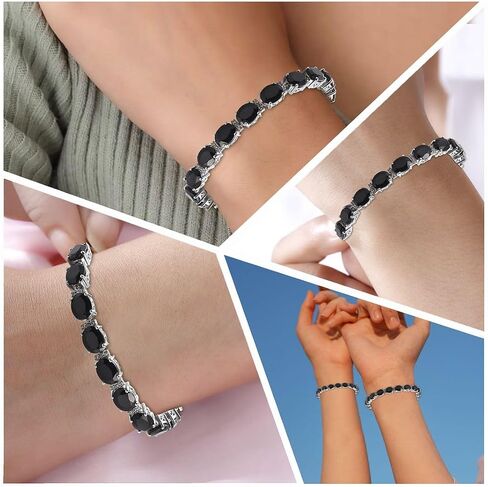 Shop LC Black Spinel & Zircon 41.15 CTW Tennis Bracelets للنساء في 925 الفضة الاسترليني مع هدايا عيد ميلاد الحجر الأحجار الكريمة المغطاة بالأحجار الكريمة البلاتينية للسيدات - 7.25 " in Saudi Arabia