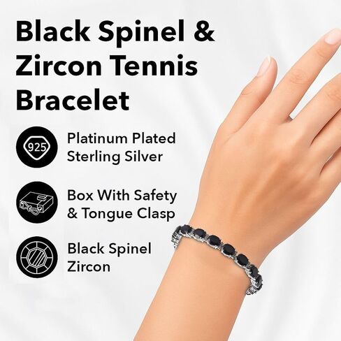 Shop LC Black Spinel & Zircon 41.15 CTW Tennis Bracelets للنساء في 925 الفضة الاسترليني مع هدايا عيد ميلاد الحجر الأحجار الكريمة المغطاة بالأحجار الكريمة البلاتينية للسيدات - 7.25 " in Saudi Arabia