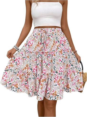 فيردوسا نساء بوهو الأزهار الأزهار المتطوقة تنانير الكشكش الرباطية اندارية تنورة طول الركبة in Kuwait