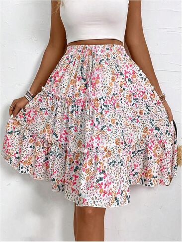 فيردوسا نساء بوهو الأزهار الأزهار المتطوقة تنانير الكشكش الرباطية اندارية تنورة طول الركبة in Kuwait