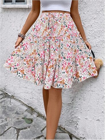 فيردوسا نساء بوهو الأزهار الأزهار المتطوقة تنانير الكشكش الرباطية اندارية تنورة طول الركبة in Kuwait