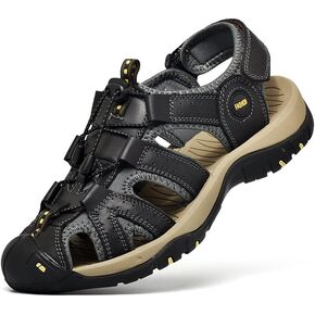 Men's Leather Hiking Sandals,Closed Toe Adjustable Strap, Outdoor Hiking Water Shoes, Black Gray Brown, Closed Toe Athletic Beach Sandals with Adjustable Straps in Saudi Arabia