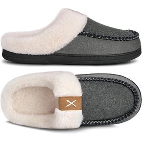 النعال Athmile للرجال moccasins Memory Foam Fluffy Mens slippers تنزلق على منزل أحذية داخلية في الهواء الطلق فخم الصوف غامض مبطن المنزل in Kuwait