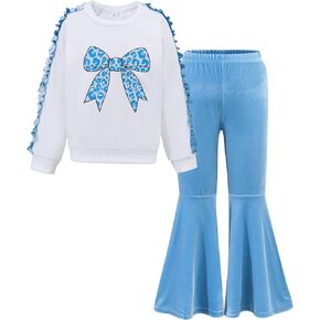 Girls Fall Outfits Long Sleeve Printed Shirt for Kids Bell Bottom Pant Tween Girls 2 Pieces Clothing Sets Size 8-12 in Kuwait