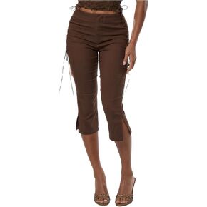 MakeMeChic Women's Y2K Lace Up Capri Pants Tie Side Split Hem Ruched Summer Going Out Leggings in Kuwait