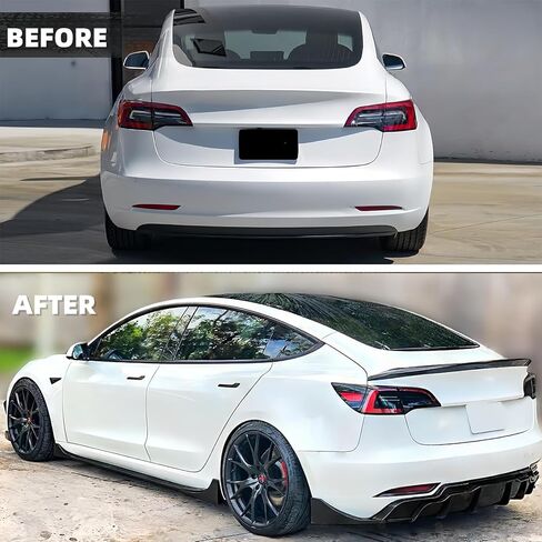 الشفة الخلفية الناشر الشفاه 3pcs ل Tesla Model 3 2017-2023 نمط الأداء ABS الصدفة الخلفية الشفة الواقي الصدفة (طباعة ألياف الكربون) in Kuwait