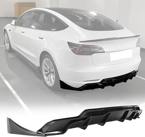 الشفة الخلفية الناشر الشفاه 3pcs ل Tesla Model 3 2017-2023 نمط الأداء ABS الصدفة الخلفية الشفة الواقي الصدفة (طباعة ألياف الكربون) in Kuwait