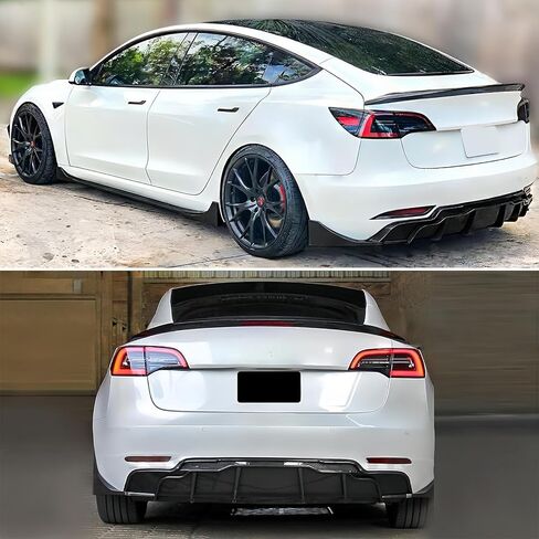 الشفة الخلفية الناشر الشفاه 3pcs ل Tesla Model 3 2017-2023 نمط الأداء ABS الصدفة الخلفية الشفة الواقي الصدفة (طباعة ألياف الكربون) in Kuwait