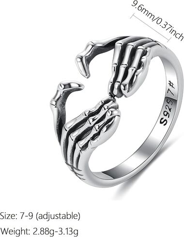 LOVECOM 925 Sterling Silver Hand Ring Always with You Lovely Heart Open Rings for Women Men Punk Gothic Cute Skeleton Adjustable Couple Ring Retro Hip Hop Wedding Bands Jewelry Gifts in Kuwait