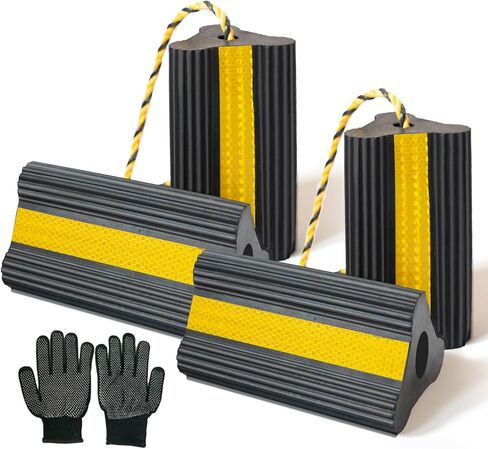 chocks العجلات مع القفازات ، المطاط الشاق ، أسنان 8 ملم ، قاعدة غير قابلة للانزلاق ، chocks العجلات للربحين ، المقطورات ، القوارب ، السيارات ، سيارات الدفع الرباعي ، مركبات النقل الآلي ، سدادة إطارات الطائرات ، ملحقات مقطورة السفر ، 2 زوجين (4 عدد) in Saudi Arabia