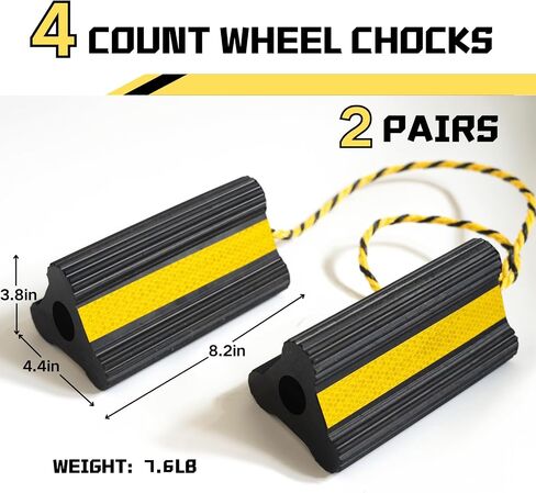 chocks العجلات مع القفازات ، المطاط الشاق ، أسنان 8 ملم ، قاعدة غير قابلة للانزلاق ، chocks العجلات للربحين ، المقطورات ، القوارب ، السيارات ، سيارات الدفع الرباعي ، مركبات النقل الآلي ، سدادة إطارات الطائرات ، ملحقات مقطورة السفر ، 2 زوجين (4 عدد) in Saudi Arabia