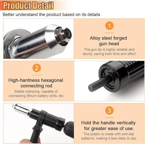 Pop Rivet Gun Adapter Kit, Cordless Electric Power Drill Rivets Attachment with 4 Rivet Heads 2.4mm, 3.2mm, 4.0mm & 4.8mm, Riveter Insert Nut Tool for Pop Riveting Work in Saudi Arabia