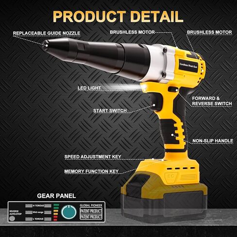 أداة البرشامات اللاسلكية لبطارية DE-WALT 20V MAX ، مجموعة أدوات برشام كهربائية لمدة 3 حجم (1/8 '' ، 5/32 '' ، 3/16 ") مسدس برشام البوب ​​الأعمى مع 100pcs 5/32 ' in Kuwait