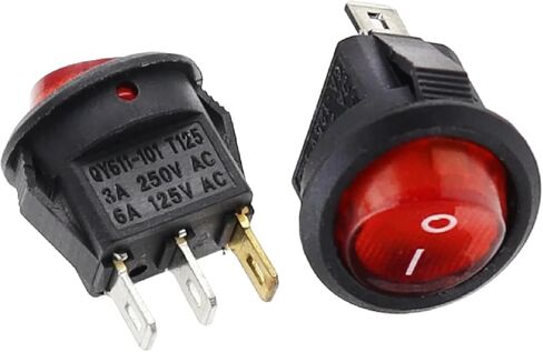 Round Rocker Switch, 15mm, On/Off, 2-Pin, 3A/250V AC DC, 10-Pack, Black and Red (2Pin ON-Off Black) in Saudi Arabia