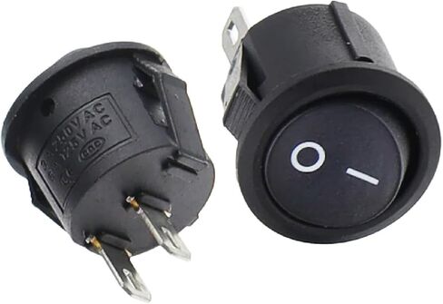Round Rocker Switch, 15mm, On/Off, 2-Pin, 3A/250V AC DC, 10-Pack, Black and Red (2Pin ON-Off Black) in Saudi Arabia