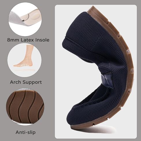 Womens Slip On Loafers Flats, Wide Width Memory Foam Arch Support | Knit, Suede-Like & PU Leather, Non-Slip Cushioned Shoes for Business Office, Commute, Walking, Driving & Dressy Casual Wear in Saudi Arabia