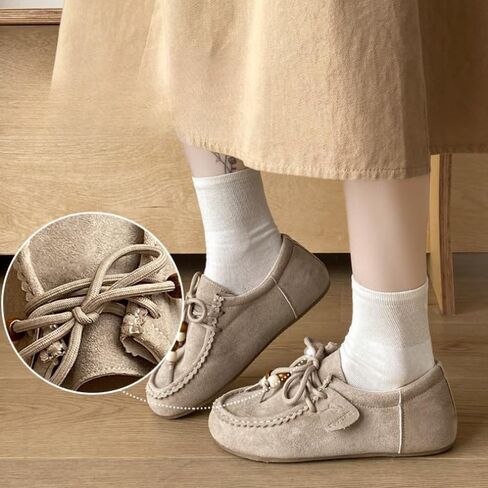 Women's Classic Suede Penny Loafers Comfort Handmade Slipper Moccasins Work Loafers with Lace-Up for Daily Walking Office in Kuwait