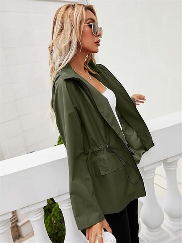 Women's Hooded Raincoat Waterproof Windproof Lightweight Jacket Outdoor Sports Windbreaker With Pockets in Saudi Arabia