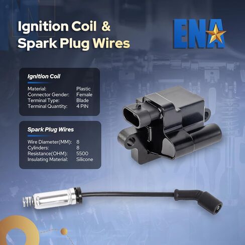 ENA 8 Pack D581 UF271 Square Ignition Coils and 748EE Spark Plug Wires Set Compatible with Cadillac Chevy GMC Escalade Silverado Avalanche Express Savana Suburban Tahoe Sierra 4.8L 5.3L 6.0L 8.1L in Saudi Arabia