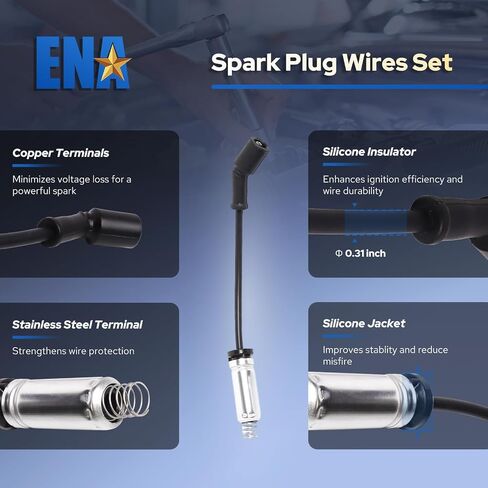 ENA 8 Pack D581 UF271 Square Ignition Coils and 748EE Spark Plug Wires Set Compatible with Cadillac Chevy GMC Escalade Silverado Avalanche Express Savana Suburban Tahoe Sierra 4.8L 5.3L 6.0L 8.1L in Saudi Arabia