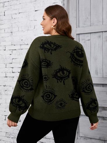 Floerns Women's Grunge Punk Eye Print Long Sleeve Drop Shoulder Sweaters Top in Saudi Arabia