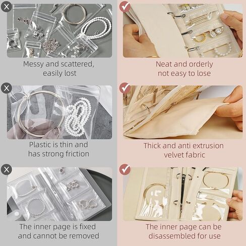 حالة مجوهرات سفر- منظم مجوهرات مجوهرات من الجلد المحمولة القابلة للإزالة مع مقصورات سحابية واضحة للأقراط ، وقلادات ، وحلقات ، وساعات (أبيض كريم) in Kuwait