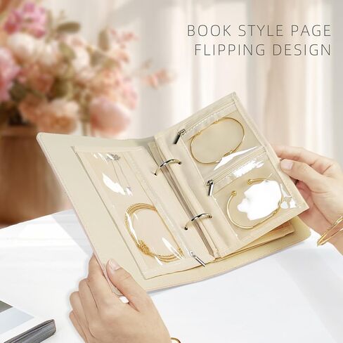 حالة مجوهرات سفر- منظم مجوهرات مجوهرات من الجلد المحمولة القابلة للإزالة مع مقصورات سحابية واضحة للأقراط ، وقلادات ، وحلقات ، وساعات (أبيض كريم) in Kuwait