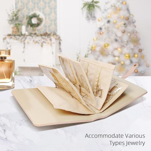 حالة مجوهرات سفر- منظم مجوهرات مجوهرات من الجلد المحمولة القابلة للإزالة مع مقصورات سحابية واضحة للأقراط ، وقلادات ، وحلقات ، وساعات (أبيض كريم) in Kuwait