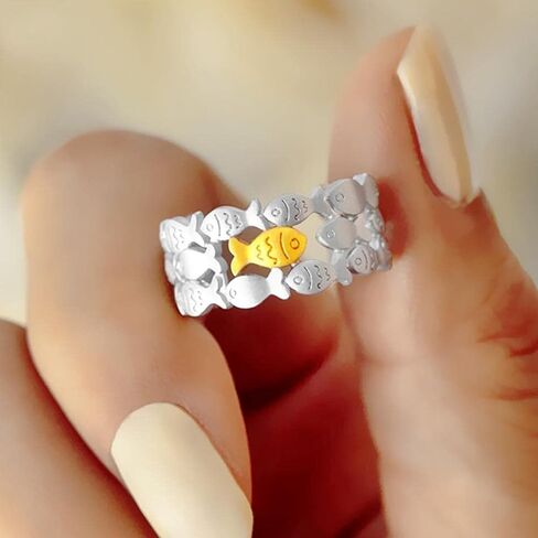 Generic 2PCS Open Heart Inspirational Ring,Swimming Against Current Inspirational Ring,To my Daughter Cute swimming against the current Ring For Women Girl in Saudi Arabia