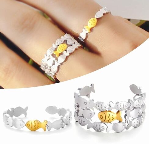 Generic 2PCS Open Heart Inspirational Ring,Swimming Against Current Inspirational Ring,To my Daughter Cute swimming against the current Ring For Women Girl in Saudi Arabia