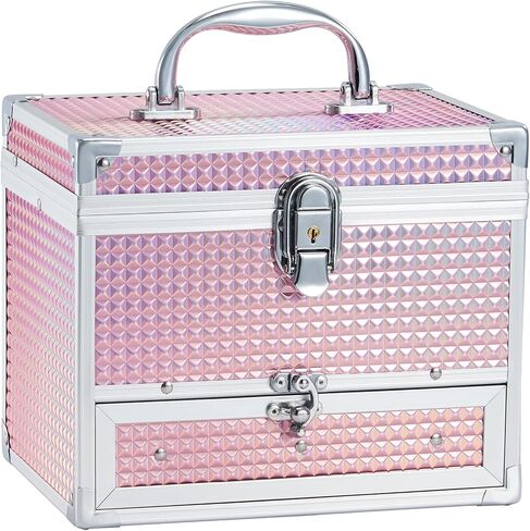 Hododou Girls Jewelry Box Organizer with Drawer & Mirror, Shiny Pink Style Lockable Storage Case for Kid or Little Girls Jewelry and Hair Accessories in Kuwait
