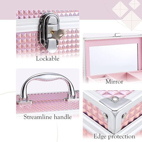 Hododou Girls Jewelry Box Organizer with Drawer & Mirror, Shiny Pink Style Lockable Storage Case for Kid or Little Girls Jewelry and Hair Accessories in Kuwait