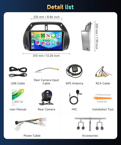 2G+64G for Toyota RAV4 2001-2006 Android Car Stereo with Wireless Car Play Android Auto, podofo 9 inch Touch Screen Car Radio with Bluetooth GPS Navigation HiFi Audio WiFi SWC Backup Camera Mic in Kuwait