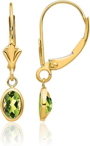 14K Solid Yellow Gold Oval Green Peridot Drop Dangle Earrings August Birthstone Jewelry in Saudi Arabia