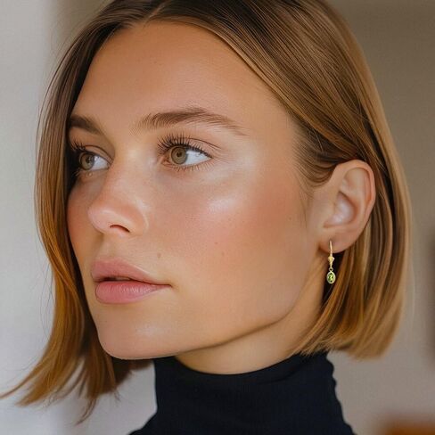 14K Solid Yellow Gold Oval Green Peridot Drop Dangle Earrings August Birthstone Jewelry in Saudi Arabia