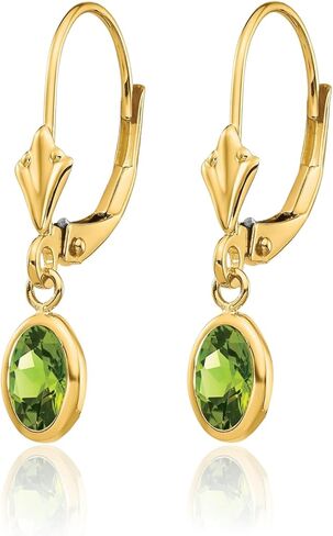 14K Solid Yellow Gold Oval Green Peridot Drop Dangle Earrings August Birthstone Jewelry in Saudi Arabia