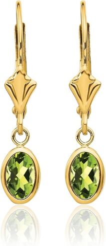 14K Solid Yellow Gold Oval Green Peridot Drop Dangle Earrings August Birthstone Jewelry in Saudi Arabia