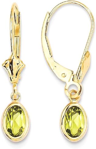 14K Solid Yellow Gold Oval Green Peridot Drop Dangle Earrings August Birthstone Jewelry in Saudi Arabia