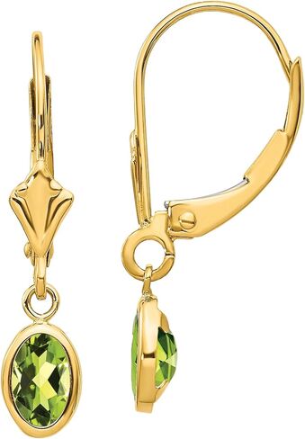 14K Solid Yellow Gold Oval Green Peridot Drop Dangle Earrings August Birthstone Jewelry in Saudi Arabia