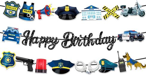 3 PCS Police Themed Happy Birthday Paper Banners Role Play Jr. Police Officer Banner Hanging Bunting Party Decorations in Saudi Arabia